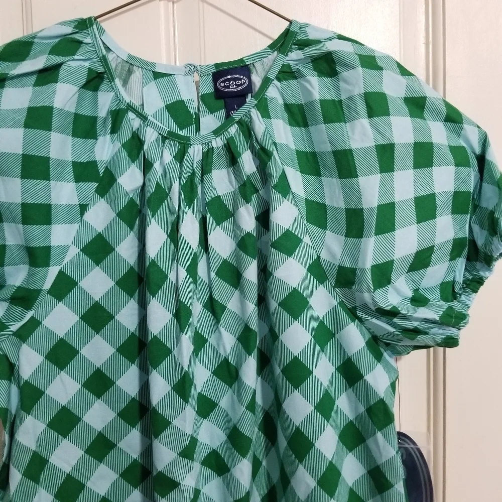 NWT Scoop NYC Green and White Geometric Dress little girl size L 10-12 (C16)